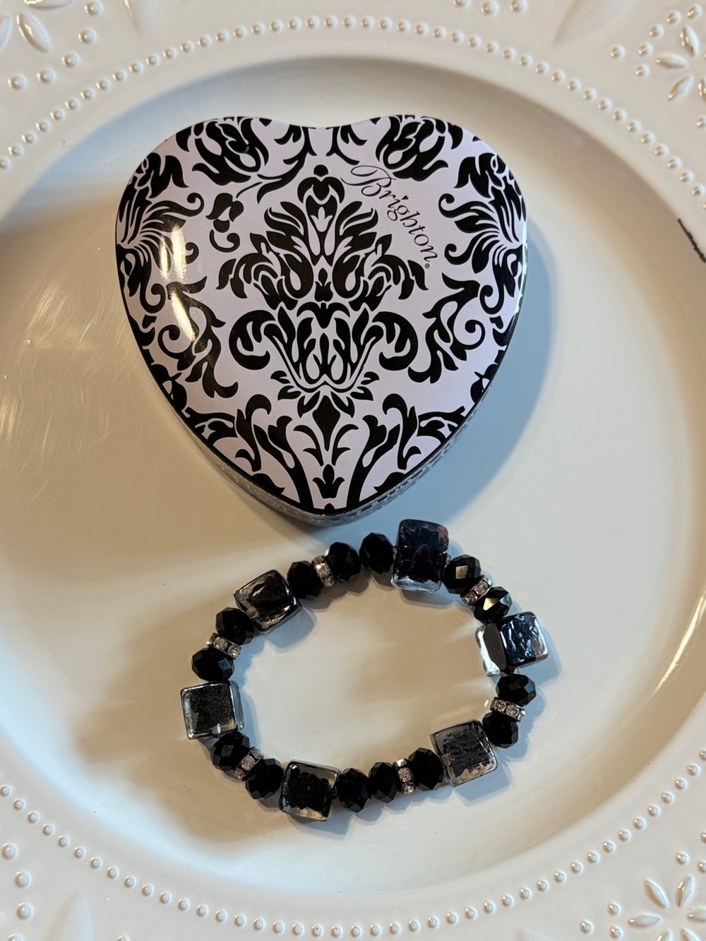 NWOT Brighton Black and Silver Beaded Stretch Bracelet
